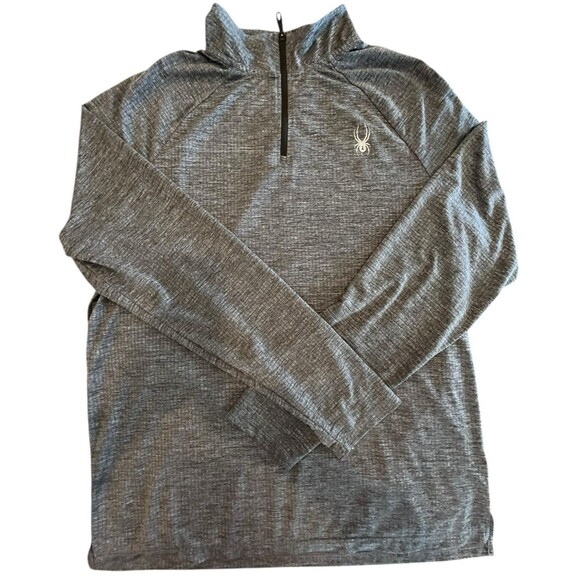 Spyder Shirt Men's Stretch Moisture Wicking Size Large Gray Zip Long Sleeve - Picture 1 of 9